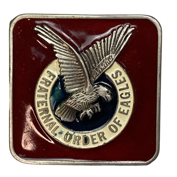 Vintage FOE Fraternal Order of Eagles Belt Buckle Enamel Pewter Western USA - Picture 1 of 6